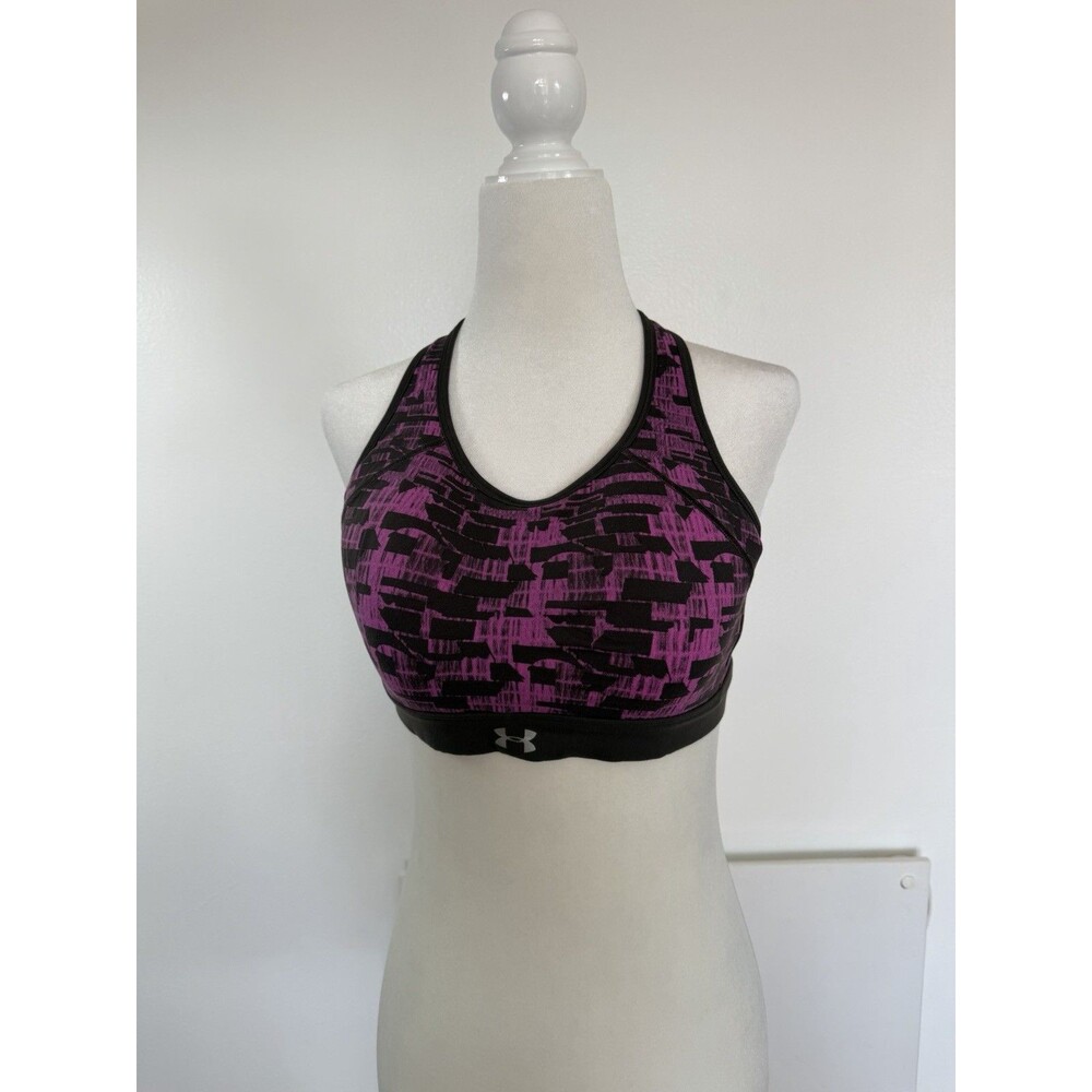 Under Armour Women’s Medium Sports Bra Purple Black High Impact Crossback Padded - Picture 3 of 7